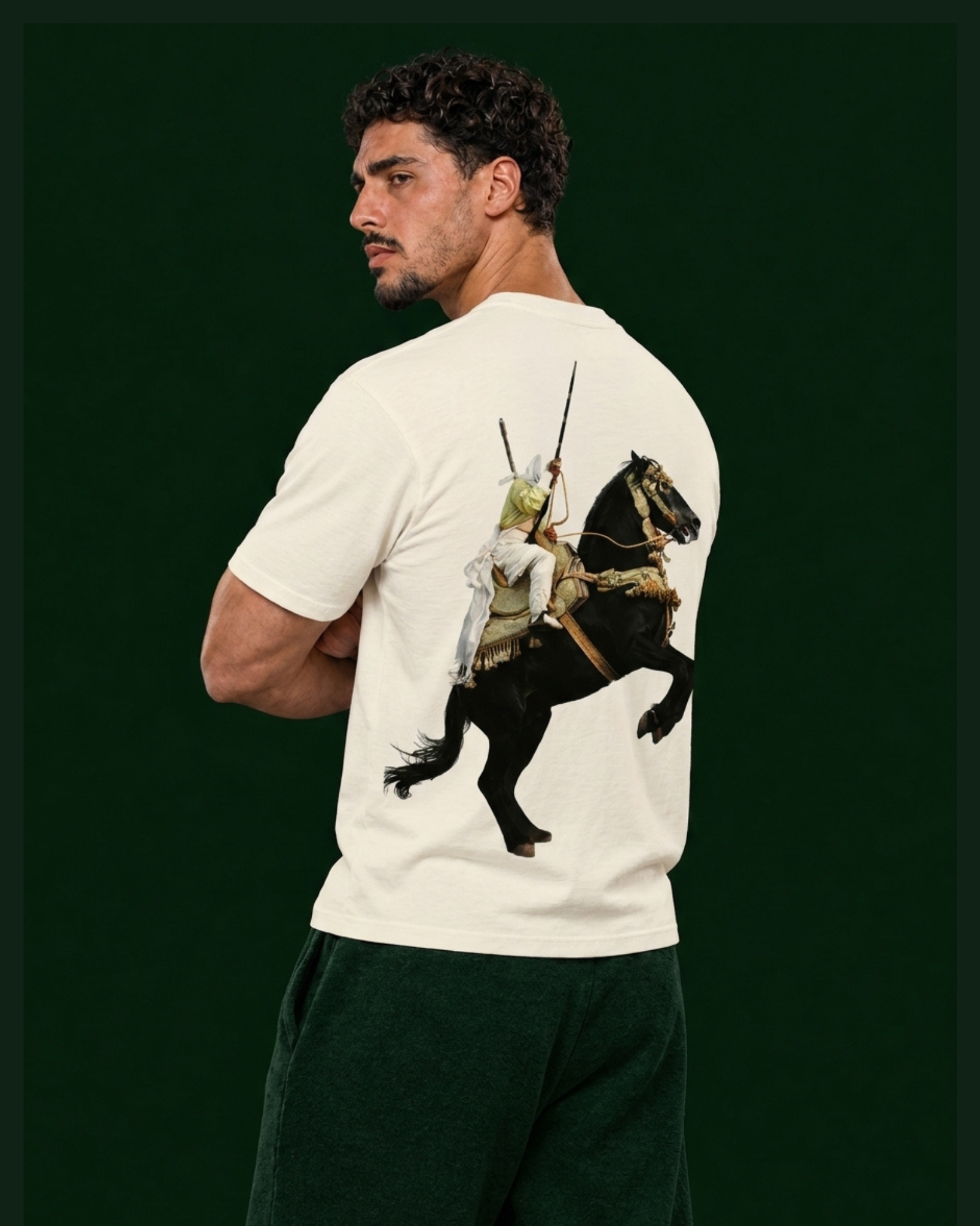 Fantasia Rider Tee — White worn by men’s model, back view