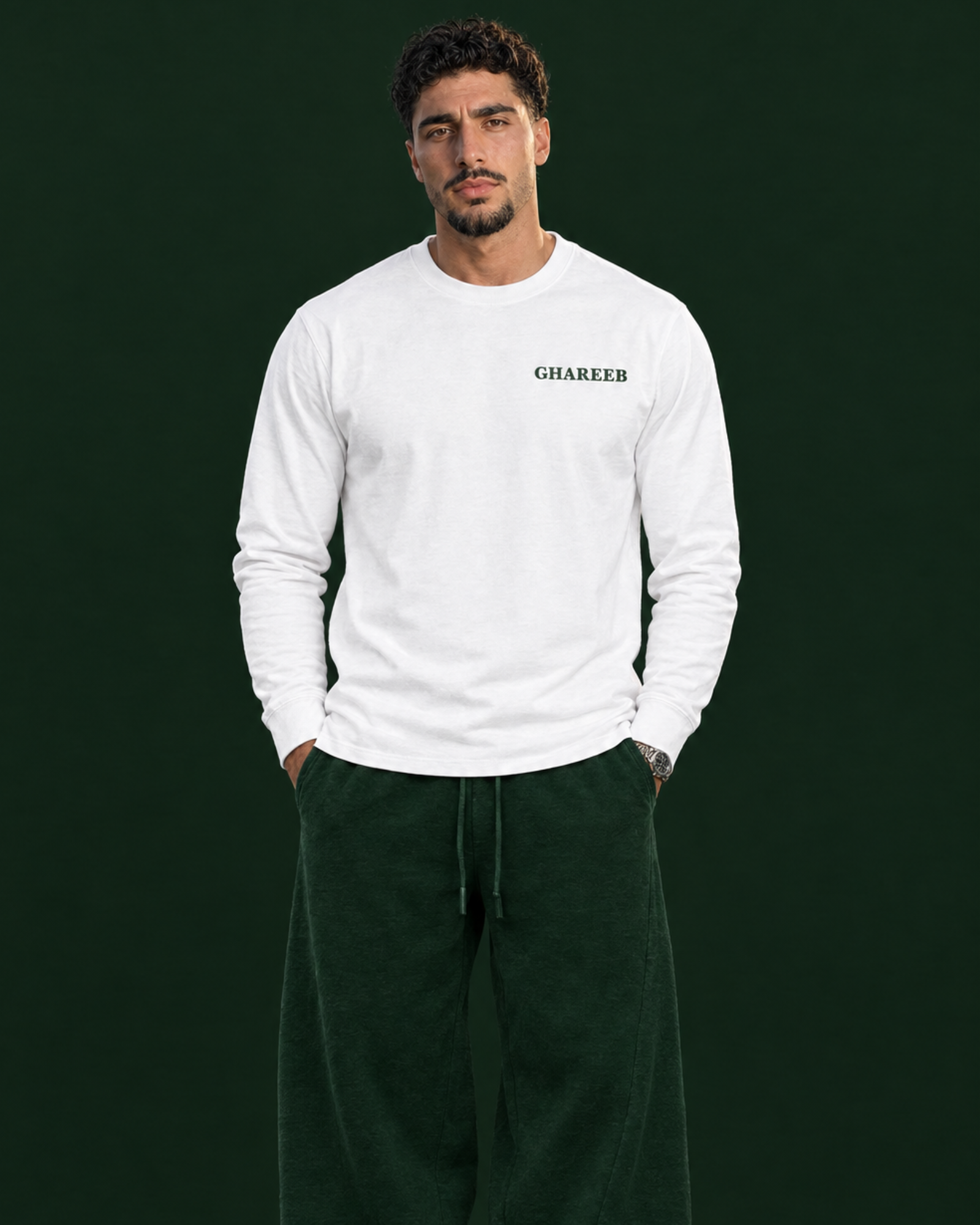 Fantasia Rider Long Sleeve — White worn by men’s model, front view
